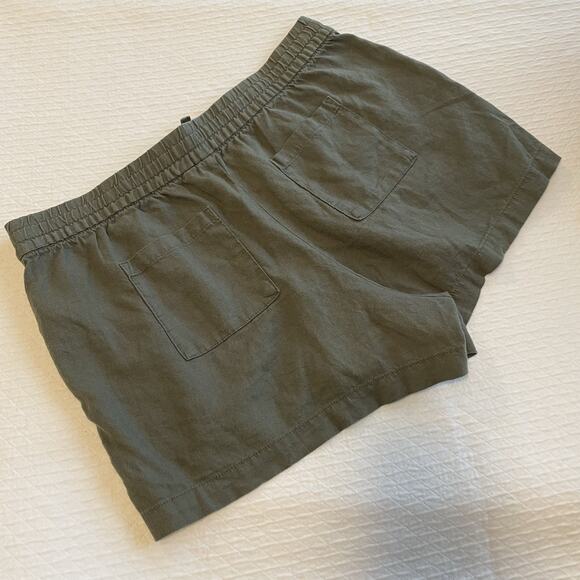 GAP Army Olive Green Linen Blend Pull On Shorts Elastic Waist Drawstring Size L - Picture 3 of 8